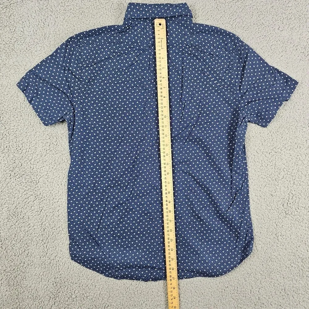 J Crew Shirt Men Small Blue Geometric AOP Short Sleeve Casual Camp Casual Pocket